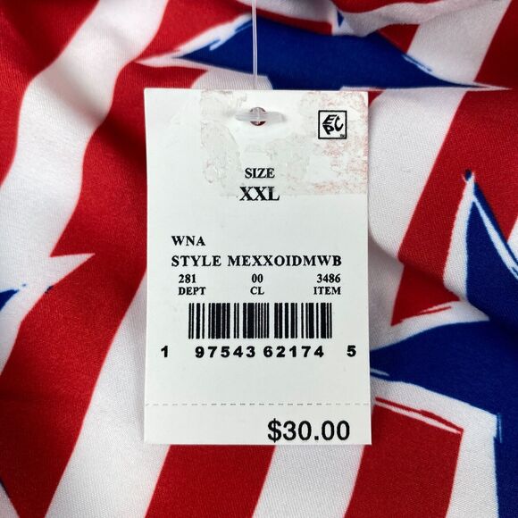 Mad Engine Swim Shorts Mens 2XL Blue Red Star Print Striped Americana Drawstring - Picture 4 of 5